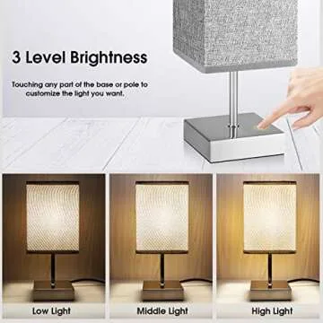 EPTISON Bedside Lamps, 3 Way Dimmable Touch Control Table Lamp with Grey Linen Fabric Shade, Modern Nightstand Lamps for Bedroom, Living Room, Kids Room, Dorm, Set of 2 (LED Bulbs Included)
