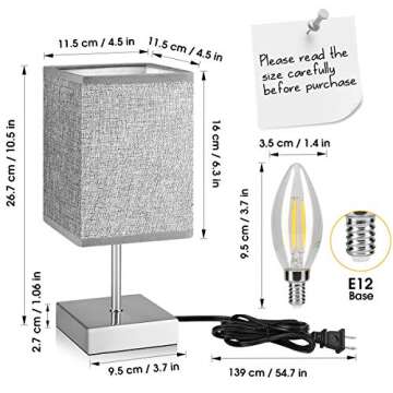EPTISON Bedside Lamps, 3 Way Dimmable Touch Control Table Lamp with Grey Linen Fabric Shade, Modern Nightstand Lamps for Bedroom, Living Room, Kids Room, Dorm, Set of 2 (LED Bulbs Included)