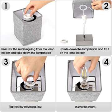 EPTISON Bedside Lamps, 3 Way Dimmable Touch Control Table Lamp with Grey Linen Fabric Shade, Modern Nightstand Lamps for Bedroom, Living Room, Kids Room, Dorm, Set of 2 (LED Bulbs Included)