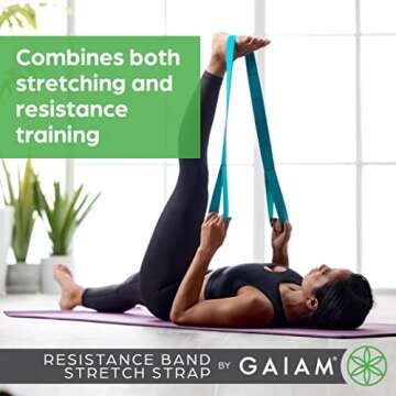 Gaiam Restore Resistance Band Stretching Strap - Stretch Legs & Arms with Medium Resistance Loops, Multiple Holds for Increased Range of Motion, Flexibility or Strength Training