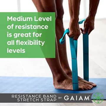 Gaiam Restore Resistance Band Stretching Strap - Stretch Legs & Arms with Medium Resistance Loops, Multiple Holds for Increased Range of Motion, Flexibility or Strength Training