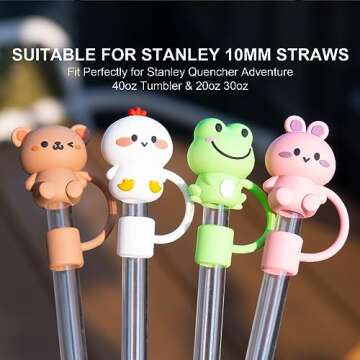 4Pcs 0.4in Diameter Cute Silicone Straw Covers Cap for Stanley Cup, Dust-Proof Drinking Straw Reusab...