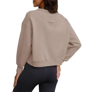 SENSERISE Womens Cropped Crewneck Sweatshirts Oversized Sweatshirt Fleece Pullover Crop Top Winter Fall Outfits (Dark Khaki,S)