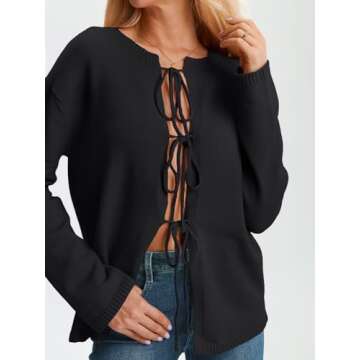 Trendy LILLUSORY Women's Tie Front Cardigan for Fall