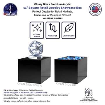 Display Cube 14" x 14" x 14" Glossy Black Acrylic Pedestal No Lid Art Sculpture Flowers Pillar Column Prop Post Stand Display Box by Marketing Holders