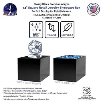 Display Cube 14" x 14" x 14" Glossy Black Acrylic Pedestal No Lid Art Sculpture Flowers Pillar Column Prop Post Stand Display Box by Marketing Holders