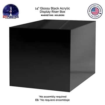 Display Cube 14" x 14" x 14" Glossy Black Acrylic Pedestal No Lid Art Sculpture Flowers Pillar Column Prop Post Stand Display Box by Marketing Holders