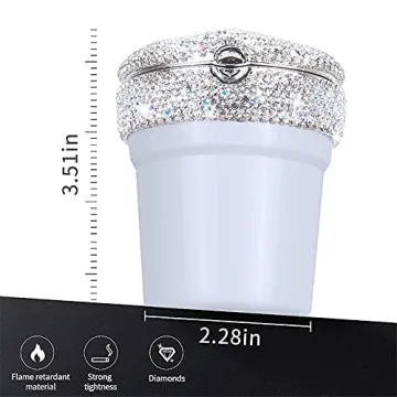 eing Car Ashtray Portable Bling Cigarette Smokeless Cylinder Cup Holder with Blue LED Light Indicator,Car Accessories for Women,Ideal for Car,Home and Office,1 - Pack White