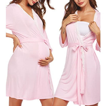 Ekouaer Postpartum Labor Robe Comfortable Maternity Nursing