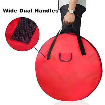 TQS 25" Christmas Wreath Storage Bag - Heavy Duty Reinforced Wide Handle and Double Sleek Zipper - Protect Your Christmas Garland Party Decorations - Red