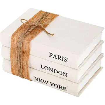 Tosnail Set of 3 Decorative Book Boxes, Modern Design Book Stack with Rustic Burlap Wrap, Faux Books for Home Decor, Office, Coffee Table, Shelf, Living Room