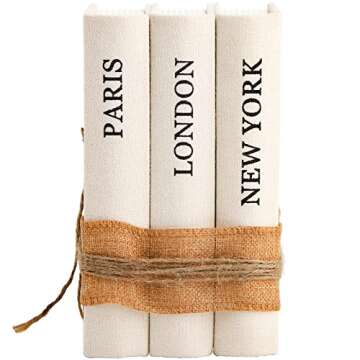 Tosnail Set of 3 Decorative Book Boxes, Modern Design Book Stack with Rustic Burlap Wrap, Faux Books for Home Decor, Office, Coffee Table, Shelf, Living Room