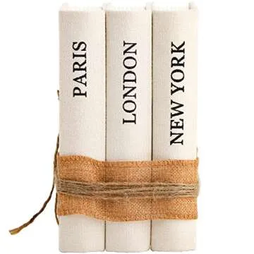 Tosnail Set of 3 Decorative Book Boxes, Modern Design Book Stack with Rustic Burlap Wrap, Faux Books for Home Decor, Office, Coffee Table, Shelf, Living Room