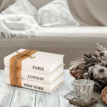 Tosnail Set of 3 Decorative Book Boxes, Modern Design Book Stack with Rustic Burlap Wrap, Faux Books for Home Decor, Office, Coffee Table, Shelf, Living Room
