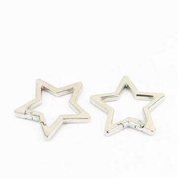 Silver Star Shaped Stainless Steel Keychain Clip Carabiner Snap Hook Holder Star Carabiner Hook Clip Key Holder Carabiner Clip Keychain Carabiners for Keys and Wallet Accessory with Key Chain Rings