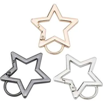 Silver Star Shaped Stainless Steel Keychain Clip Carabiner Snap Hook Holder Star Carabiner Hook Clip Key Holder Carabiner Clip Keychain Carabiners for Keys and Wallet Accessory with Key Chain Rings