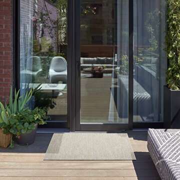 Nourison Essentials Indoor/Outdoor Ivory Beige 2' x 4' Area Rug, Easy Cleaning, Non Shedding, Bed Ro...