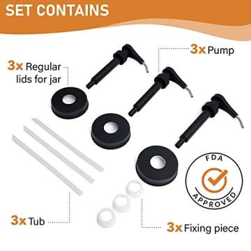 Syrup Pump - Coffee Syrup Dispenser -Pack of 3 Standard Size Pumps Glass Plastic Bottles Jars Right Dosage Liquid Soap Shampoo Cream Butter Honey Maple Agave Mustard BBQ Hot - Jar Not Included