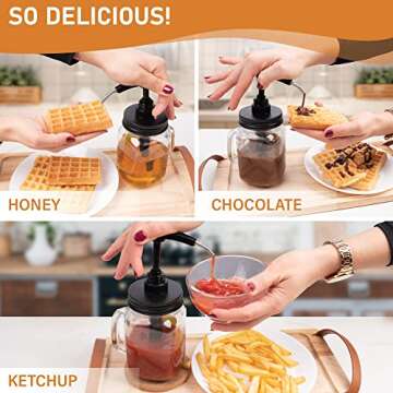 Syrup Pump - Coffee Syrup Dispenser -Pack of 3 Standard Size Pumps Glass Plastic Bottles Jars Right Dosage Liquid Soap Shampoo Cream Butter Honey Maple Agave Mustard BBQ Hot - Jar Not Included