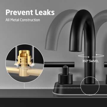 All Metal 4 Inch Matte Black Bathroom Sink Faucet, KES cUPC Centerset Vanity Faucet Modern 2 Handle, Sink Drain Not Included, L4117LFF12-BK