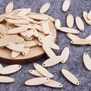 KISSITTY 200pcs Natural Unfinished Blank Wooden Oval Flat Pendants Wheat 1.4x0.47 Inch for Earring Pendant Jewelry DIY Craft Making