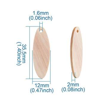 KISSITTY 200pcs Natural Unfinished Blank Wooden Oval Flat Pendants Wheat 1.4x0.47 Inch for Earring Pendant Jewelry DIY Craft Making