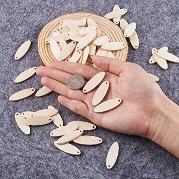 KISSITTY 200pcs Natural Unfinished Blank Wooden Oval Flat Pendants Wheat 1.4x0.47 Inch for Earring Pendant Jewelry DIY Craft Making