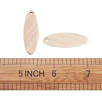 KISSITTY 200pcs Natural Unfinished Blank Wooden Oval Flat Pendants Wheat 1.4x0.47 Inch for Earring Pendant Jewelry DIY Craft Making
