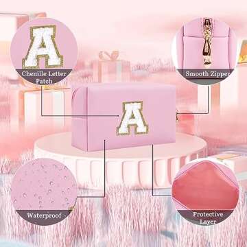 HENGNI Personalized Chenille Makeup Bag for Women