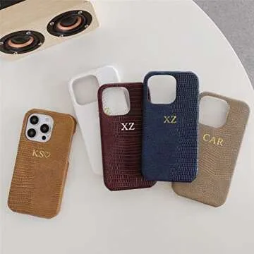 ZIPULIS Personalise Gold Silver Initial Letters Leather Case for iPhone 14 Promax 13 Pro Xs Max 12 11 XR 7 8 Plus Luxury Lizard Skin Texture PU Cover (Burgundy)
