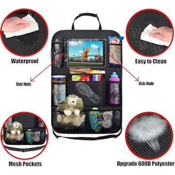 OZKAYA 2 pack Car Backseat Organizer Upgraded Version, Double Stitching Durable 10 Storage Pockets, 10" Touch Screen Tablet Holder with Usb Holes, Seat Back Protectors, Backseat Car Organizer