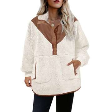 Panadila Womens Fuzzy Fleece Pullover Oversized Sherpa Sweatshirt with Pockets Trendy Warm Button Down Sweater (White,XL)