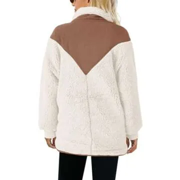 Panadila Womens Fuzzy Fleece Pullover Oversized Sherpa Sweatshirt with Pockets Trendy Warm Button Down Sweater (White,XL)