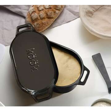 KooK Dutch Oven, Oven for Sourdough Bread Baking, with Lid, Dual Handles, Enameled Cast Iron, includ...