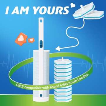 Ksend Toilet Bowl Brush and Holder - Disposable Toilet Brush Set with 16 Refills & 1 Storage Caddy, Effective Toilet Scrubber Preloads Toilet Bowl Cleaners, Handy Cleaning Supplies, Household Supplies