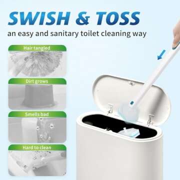 Ksend Toilet Bowl Brush and Holder - Disposable Toilet Brush Set with 16 Refills & 1 Storage Caddy, Effective Toilet Scrubber Preloads Toilet Bowl Cleaners, Handy Cleaning Supplies, Household Supplies