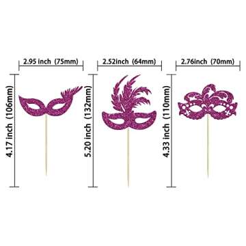 Gyufise 24Pcs Masquerade Masks Cupcake Toppers Purple Glitter Bachelorette Mask Cupcake Topper Mask ...