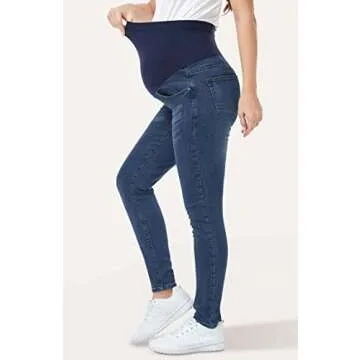 PACBREEZE Women's Maternity Jeans Over Belly Skinny Stretchy Denim Pants Comfy Slim Pregnancy Pants (Dark Blue, Medium)