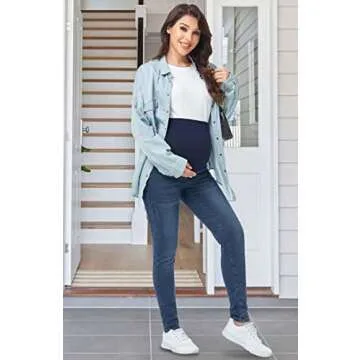 PACBREEZE Women's Maternity Jeans Over Belly Skinny Stretchy Denim Pants Comfy Slim Pregnancy Pants (Dark Blue, Medium)