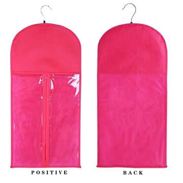 Wig Bags Storage with Hanger - 3 Packs Wig Storage for Multiple Wigs Hair Extension Storage Bag Hairpieces Storage Holder (Rose)