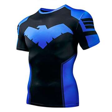 Triv Men's Compression Workout Nightwing Logo Short Sleeve T Shirt (Nightwing, Medium)
