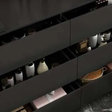 MOUMON Vanity Desk with 6 Drawers Dressing Desk, L-Shaped & Rotating Design, Makeup Desk Office Desk for Bedroom Black (51.2”W x 47.2”D x 32.7”H)