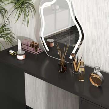 MOUMON Vanity Desk with 6 Drawers Dressing Desk, L-Shaped & Rotating Design, Makeup Desk Office Desk for Bedroom Black (51.2”W x 47.2”D x 32.7”H)