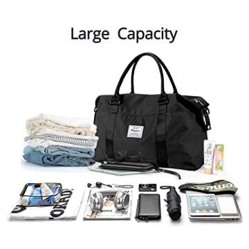 LANBX Travel Gym Bag for Women, Tote Bag Carry on Luggage Sport Duffle Weekender Overnight Bags with Wet Pocket (Black)