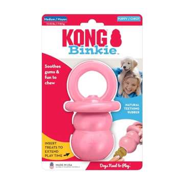 KONG Puppy Binkie - Pacifier Dog Toy for Puppies - Stuffable Treat Chew Toy for Treats - Durable Natural Rubber for Teething Puppy - for Medium Puppies - Blue