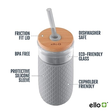 Ello Devon Glass Tumbler with Silicone Sleeve & Straw
