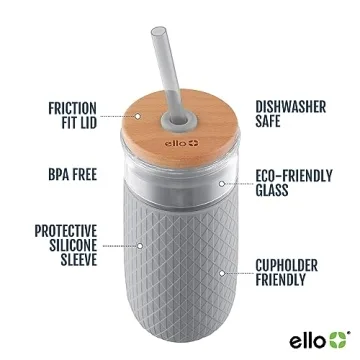 Ello Devon Glass Tumbler with Silicone Sleeve & Straw