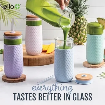 Ello Devon Glass Tumbler with Silicone Sleeve & Straw