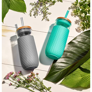 Ello Devon Glass Tumbler with Silicone Sleeve & Straw