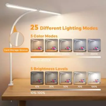 APMIEK LED Desk Lamp for Home Office, Remote Control LED Desk Light with Color Changing Dimmable Computer lamp with Flexible Gooseneck, 24W, Double Head, White